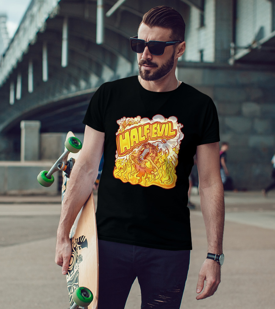 Half Evil 333 Flaming Fire Pit Creature T-Shirt