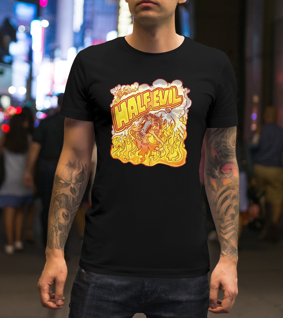 Half Evil 333 Flaming Fire Pit Creature T-Shirt