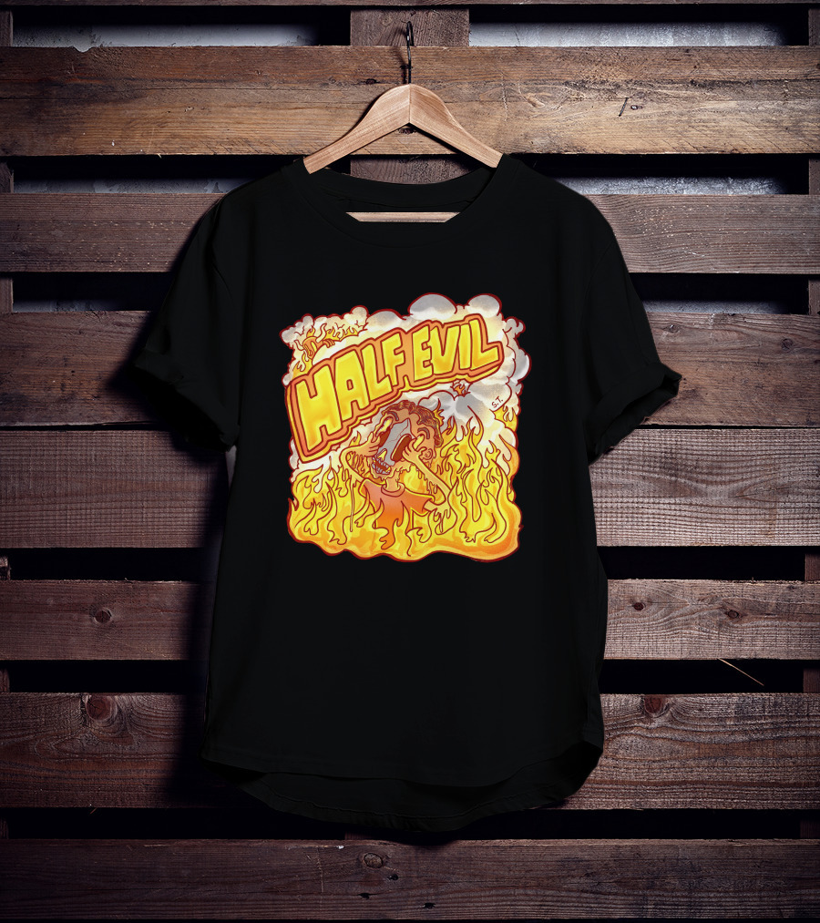 Half Evil 333 Flaming Fire Pit Creature T-Shirt