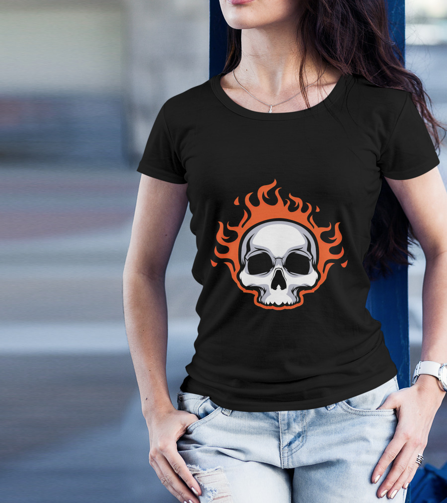 Skull On Fire With Flames T-Shirt