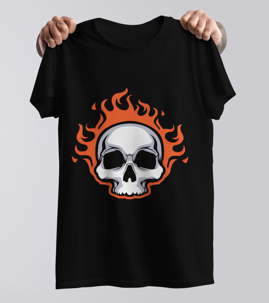 Skull On Fire With Flames T-Shirt