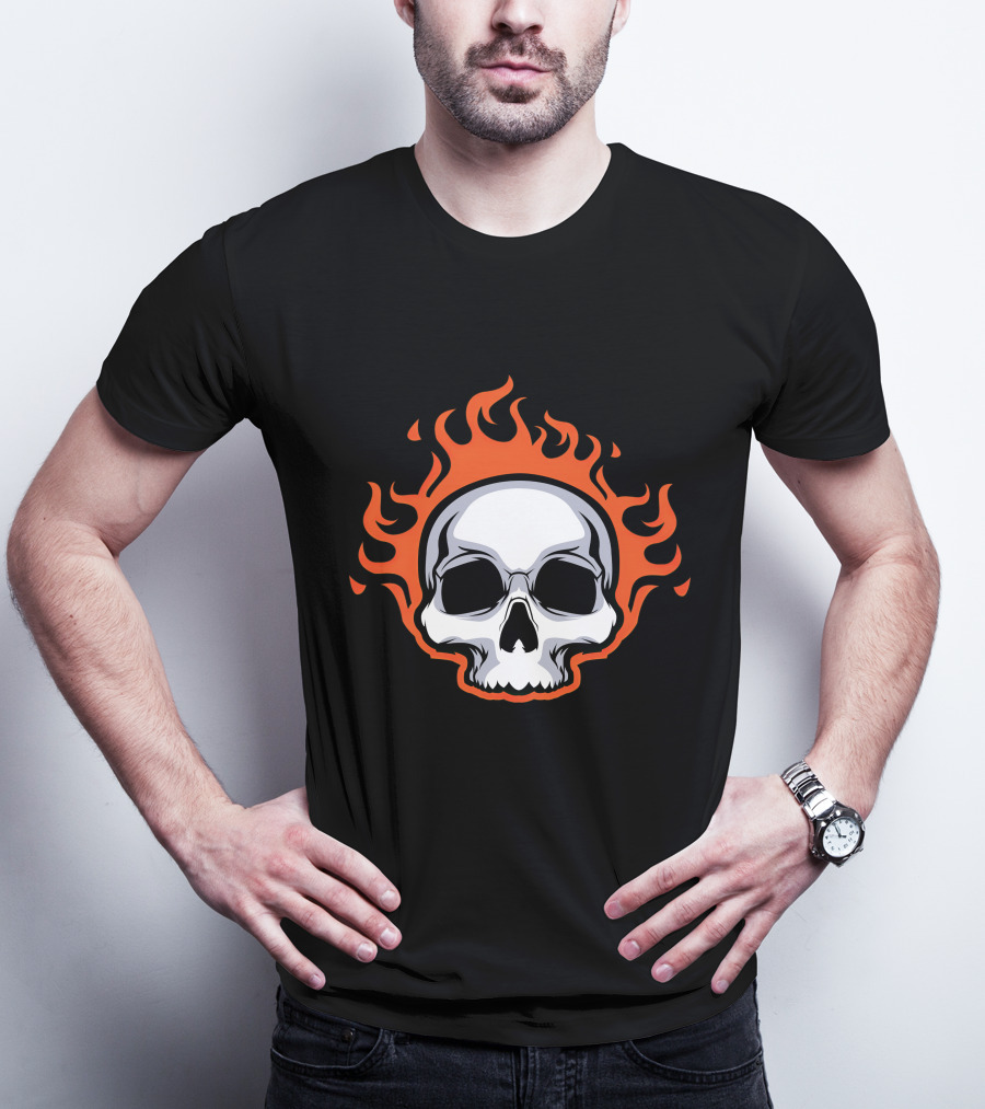 Skull On Fire With Flames T-Shirt