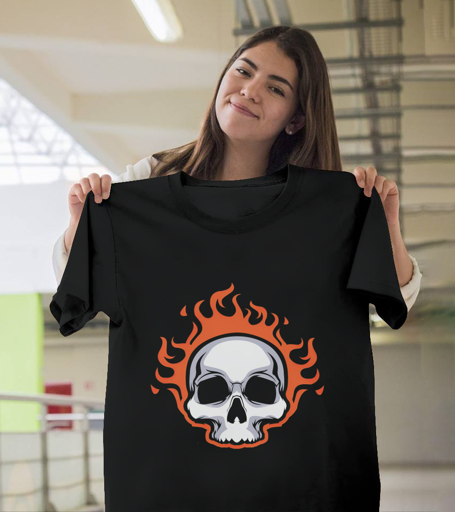 Skull On Fire With Flames T-Shirt