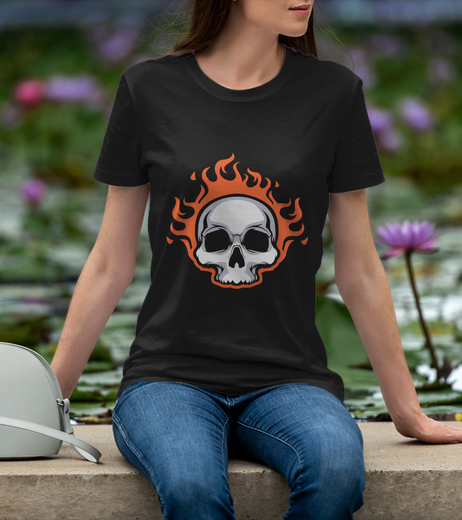 Skull On Fire With Flames T-Shirt
