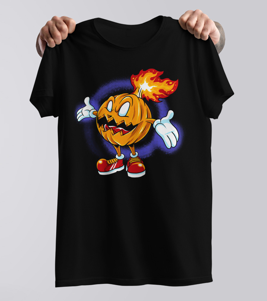 Halloween Pumpkin Fiery Character With Sneakers T-Shirt