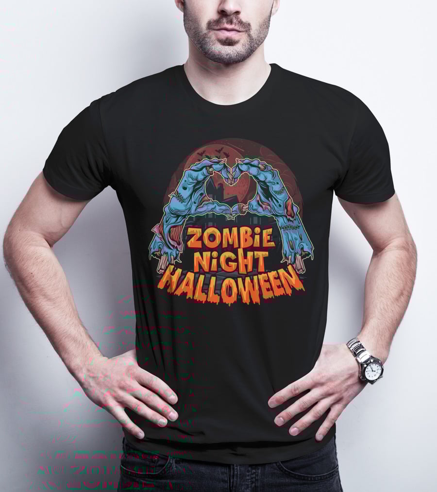 Zombie Night Halloween Undead Hands Haunted Moon T-Shirt
