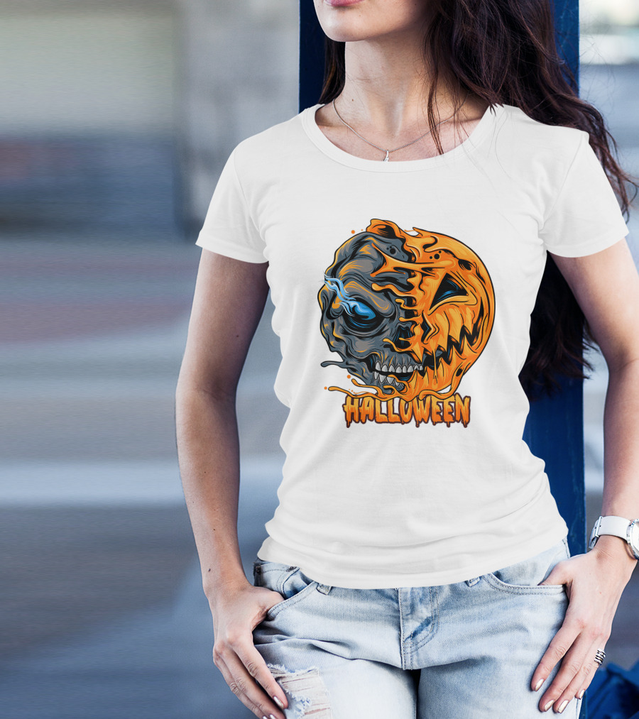 Halloween Skull And Pumpkin Fusion T-Shirt