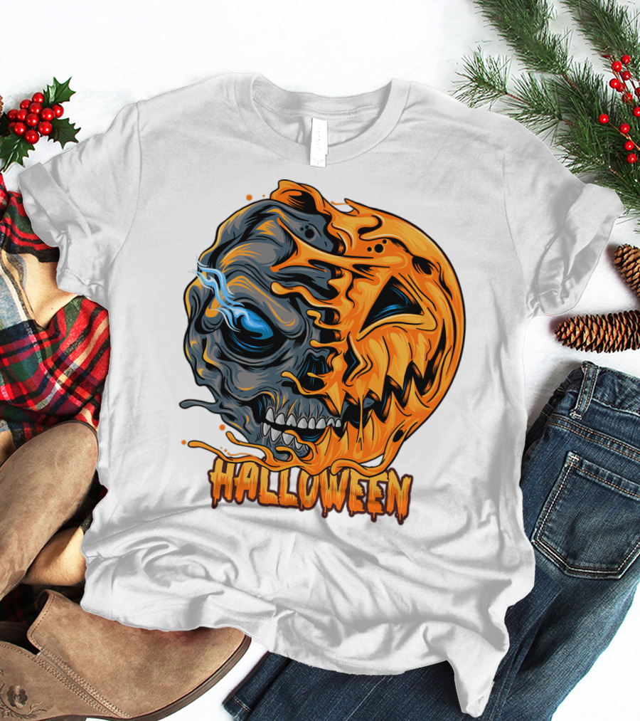 Halloween Skull And Pumpkin Fusion T-Shirt