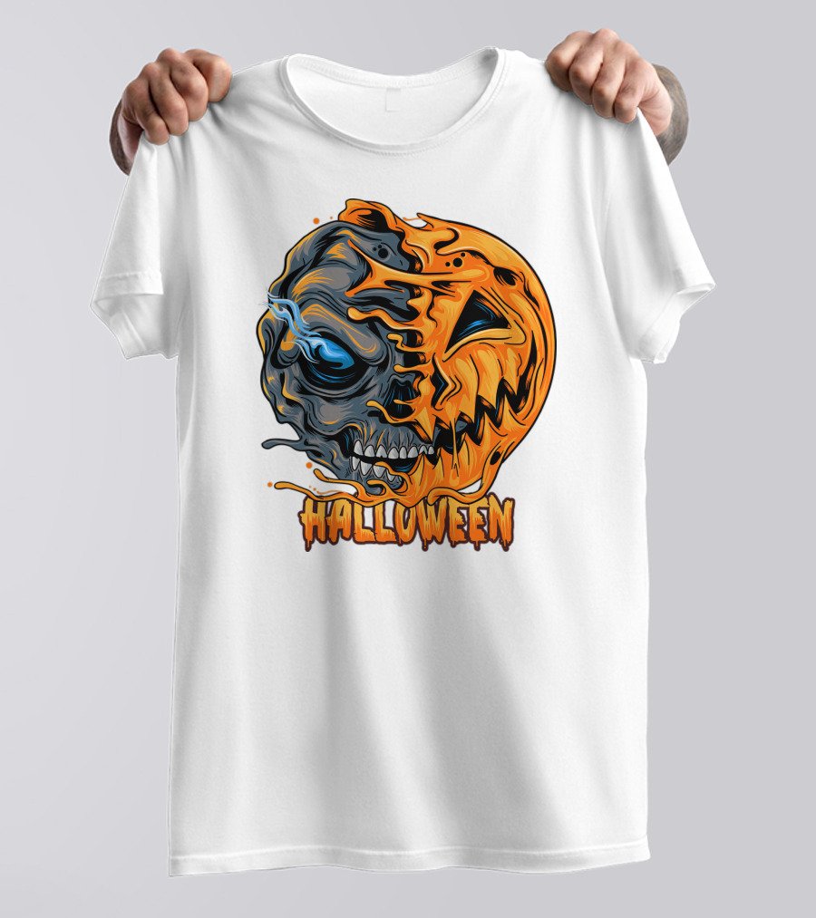 Halloween Skull And Pumpkin Fusion T-Shirt