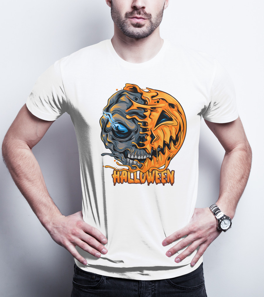 Halloween Skull And Pumpkin Fusion T-Shirt