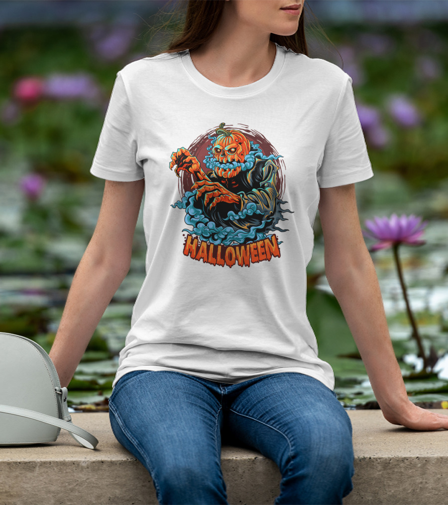 Halloween Pumpkin-Headed Zombie With Ghoulish Aura T-Shirt