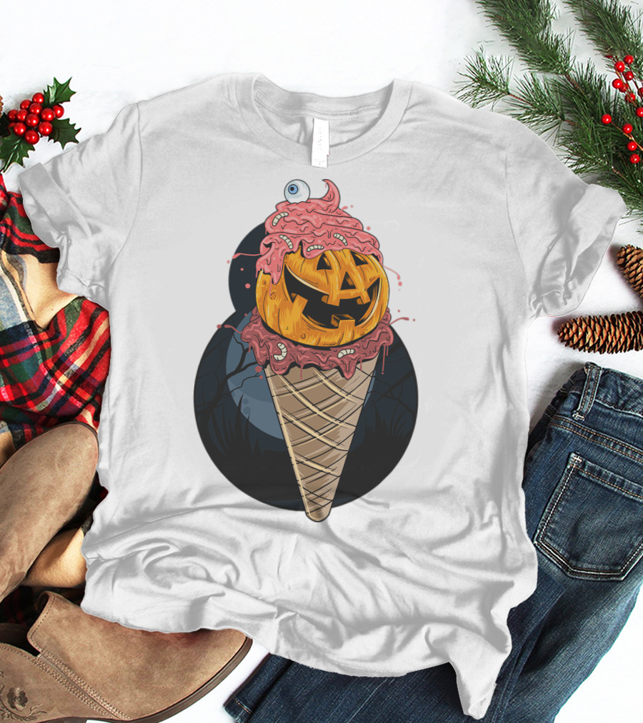 Ice Cream Pumpkin Creepy Cone Halloween Mashup T-Shirt