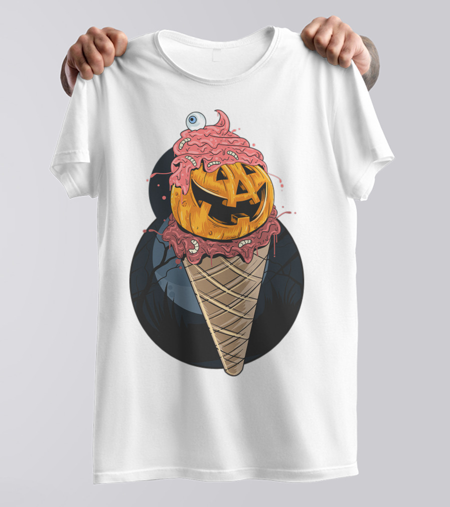 Ice Cream Pumpkin Creepy Cone Halloween Mashup T-Shirt