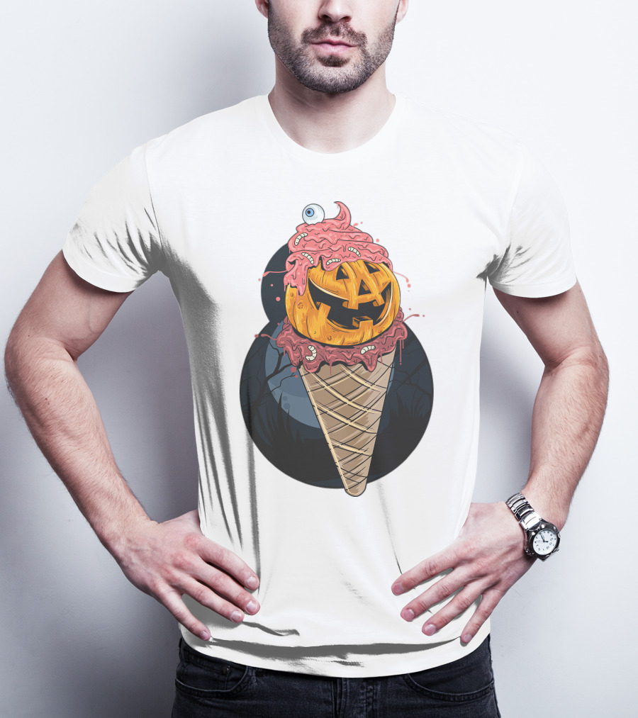 Ice Cream Pumpkin Creepy Cone Halloween Mashup T-Shirt