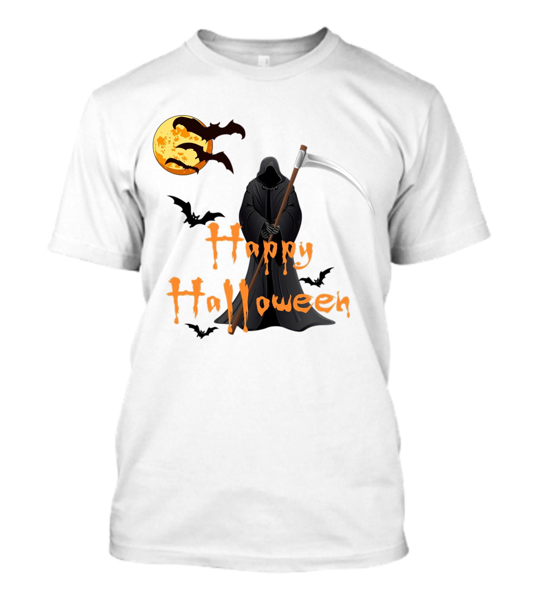 Happy Halloween Grim Reaper With Bats And Moon T-Shirt