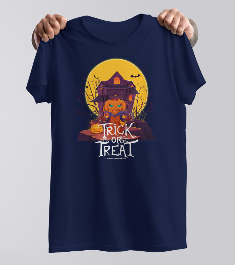 Halloween Trick Or Treat Happy Halloween Haunted House Pumpkin Bats T-Shirt