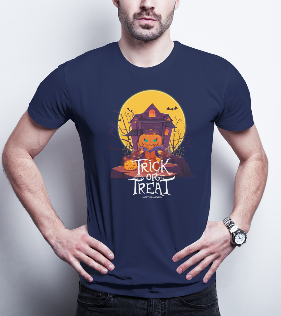 Halloween Trick Or Treat Happy Halloween Haunted House Pumpkin Bats T-Shirt