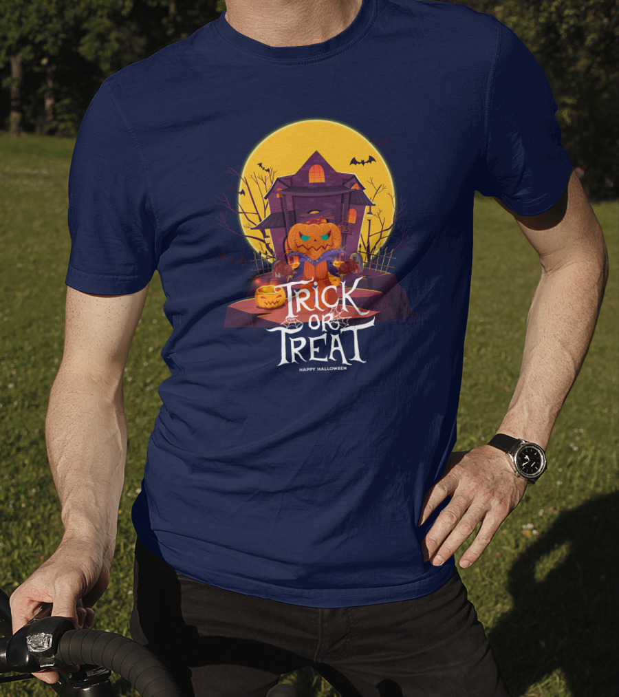 Halloween Trick Or Treat Happy Halloween Haunted House Pumpkin Bats T-Shirt