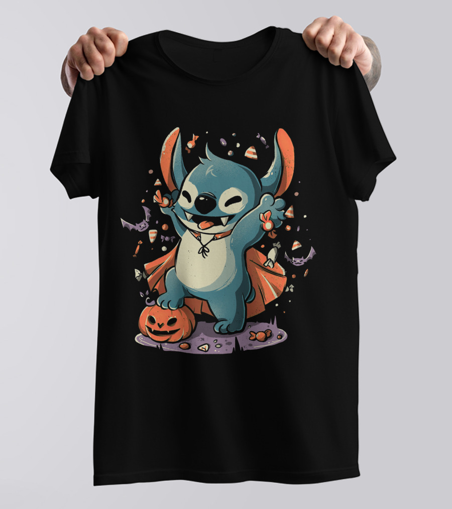 Halloween Cute Cartoon Stitch Vampire Candy Pumpkin T-Shirt
