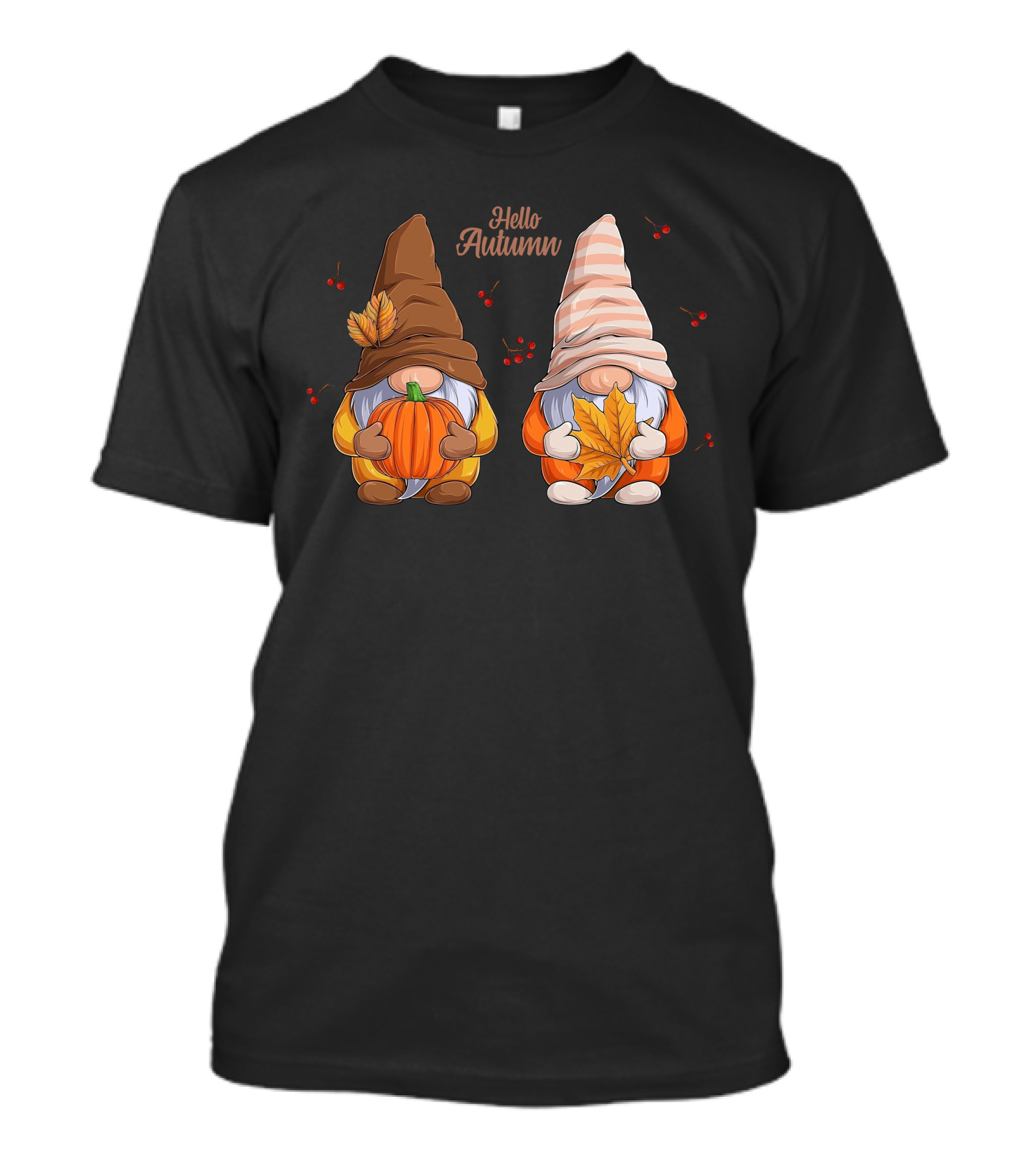 Hello Autumn Gnomes With Pumpkin And Leaf T-Shirt