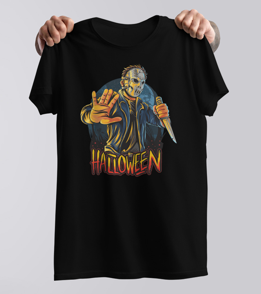 Halloween Horror Mask Knife Threat T-Shirt