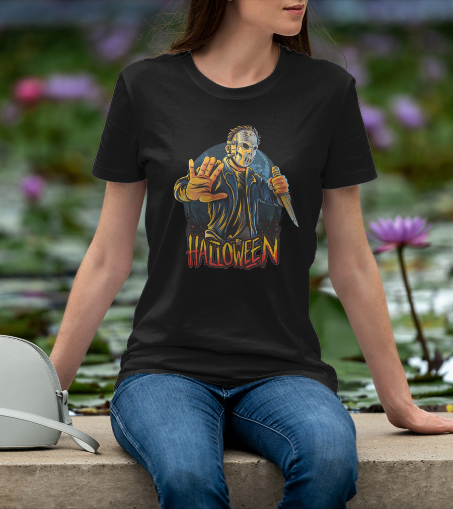 Halloween Horror Mask Knife Threat T-Shirt