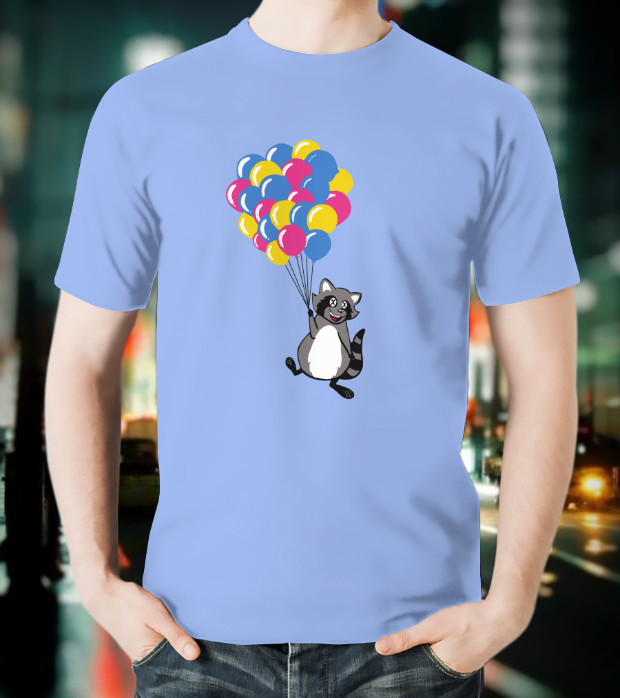 Raccoon Flying With Colorful Balloons T-Shirt
