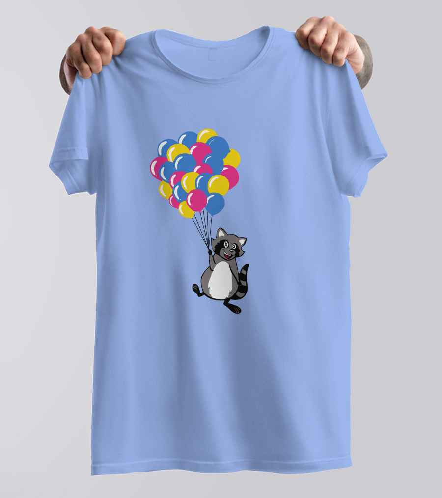 Raccoon Flying With Colorful Balloons T-Shirt