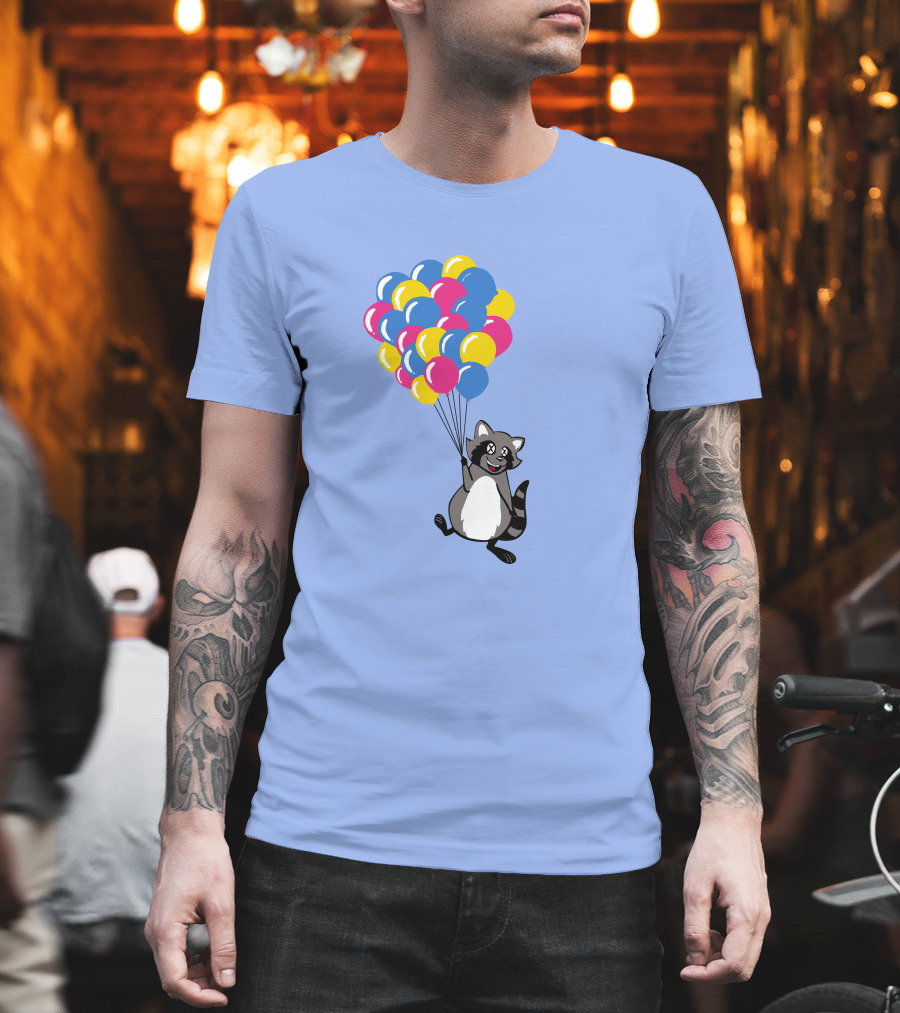Raccoon Flying With Colorful Balloons T-Shirt