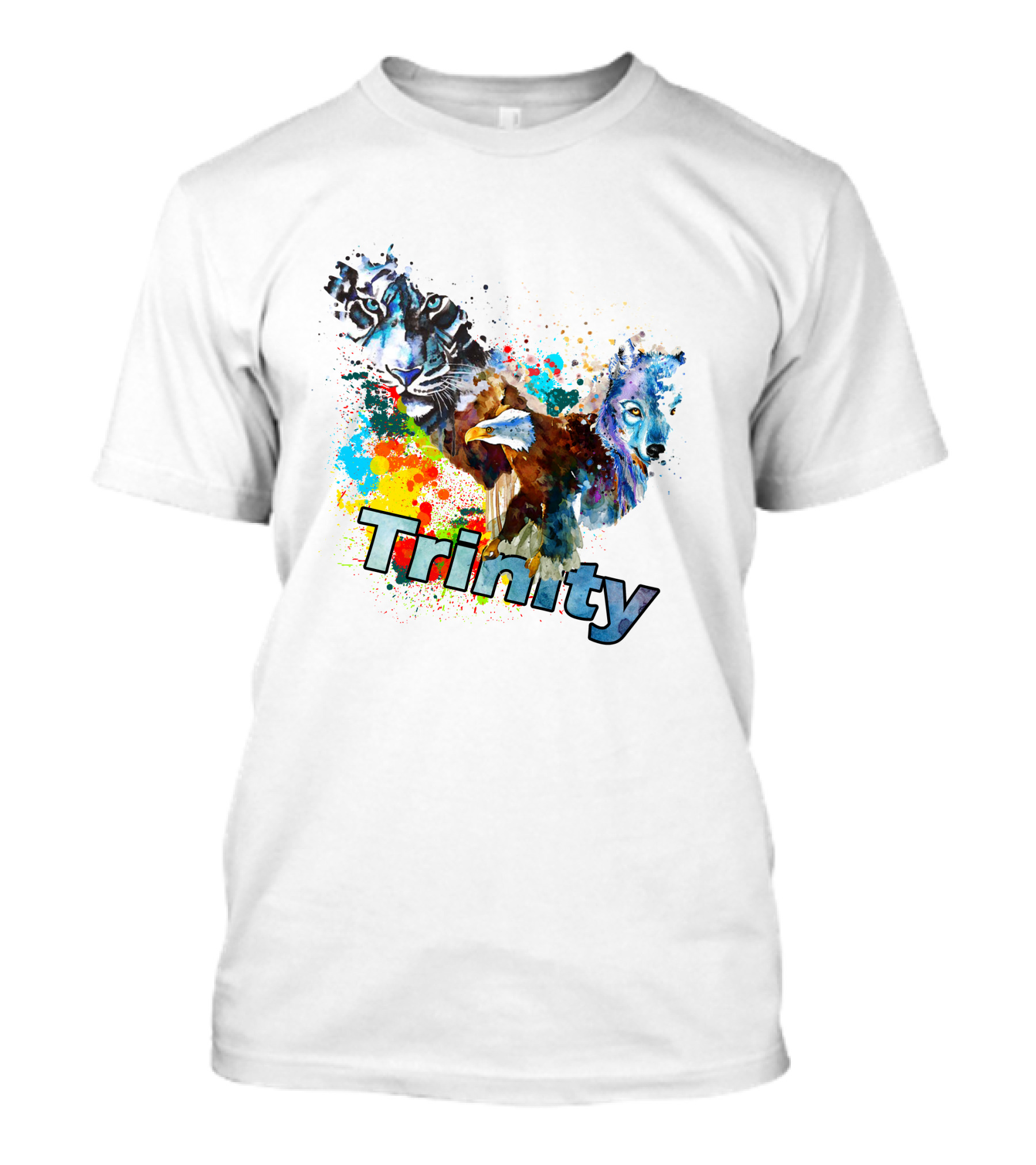 Trinity Zebra Eagle Wolf Watercolor Splash T-Shirt