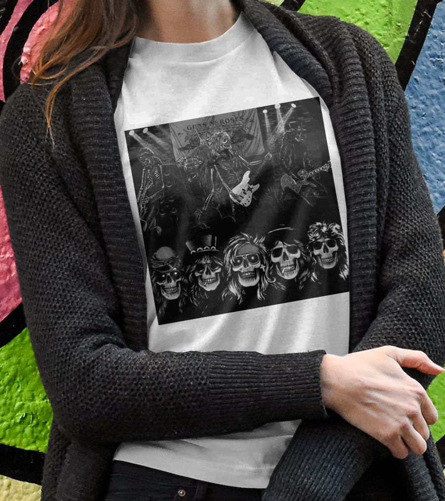 Guns N' Roses Skeleton Band Members Rock Concert Scene T-Shirt