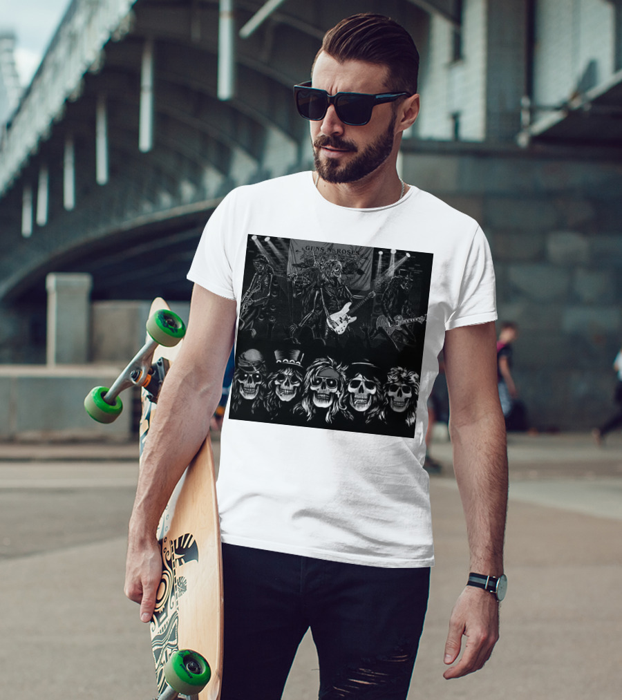 Guns N' Roses Skeleton Band Members Rock Concert Scene T-Shirt