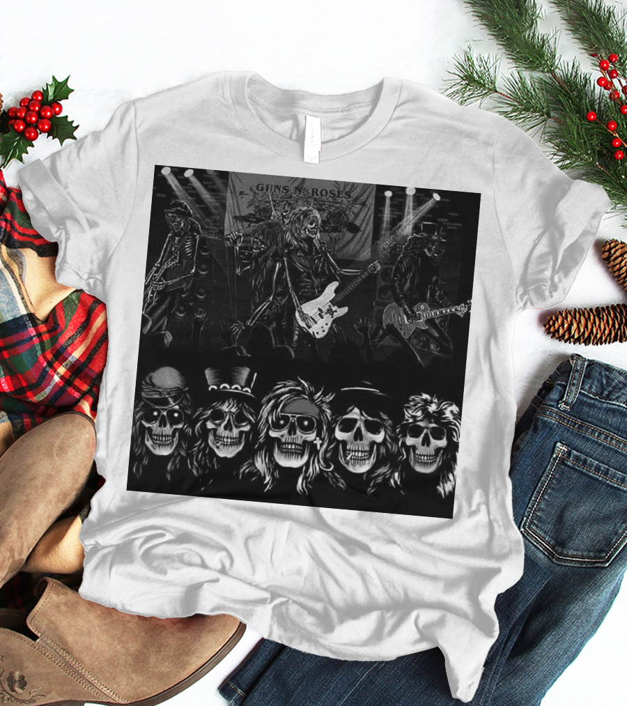 Guns N' Roses Skeleton Band Members Rock Concert Scene T-Shirt