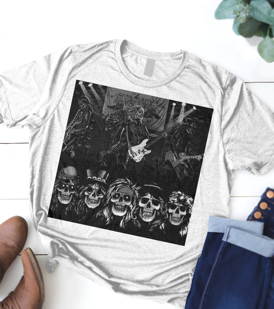 Guns N' Roses Skeleton Band Members Rock Concert Scene T-Shirt