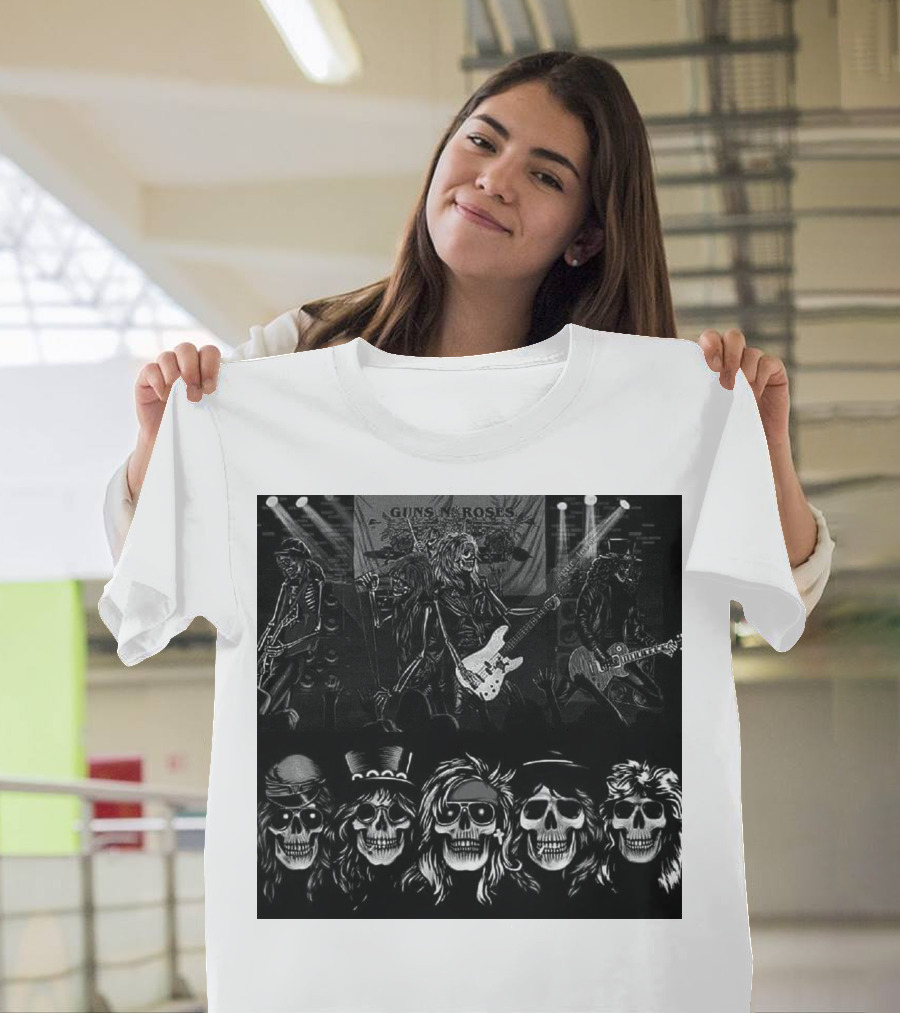Guns N' Roses Skeleton Band Members Rock Concert Scene T-Shirt