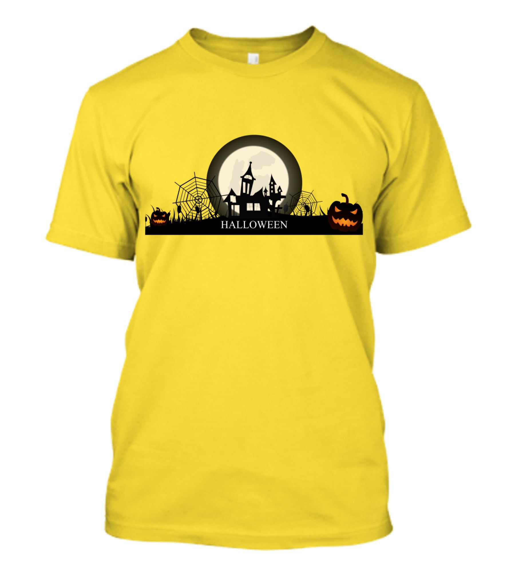 Haunted House And Jack-o'-Lantern Silhouette With Full Moon Halloween Scene T-Shirt