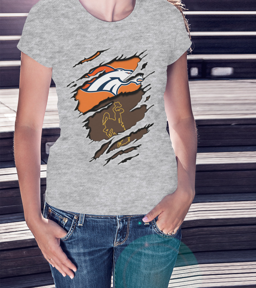 Broncos Wyoming Dual Team Spirit Cowboys And Broncos T-Shirt