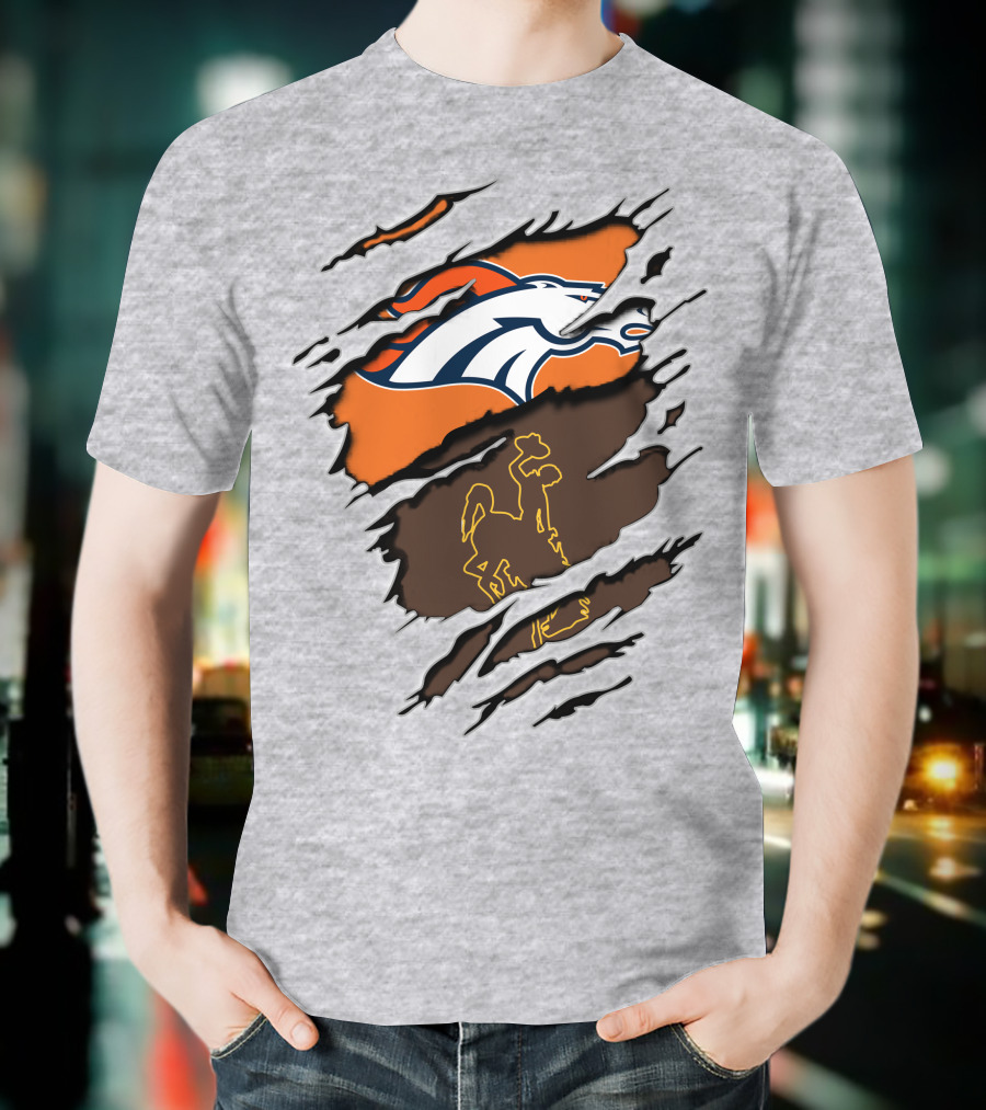 Broncos Wyoming Dual Team Spirit Cowboys And Broncos T-Shirt
