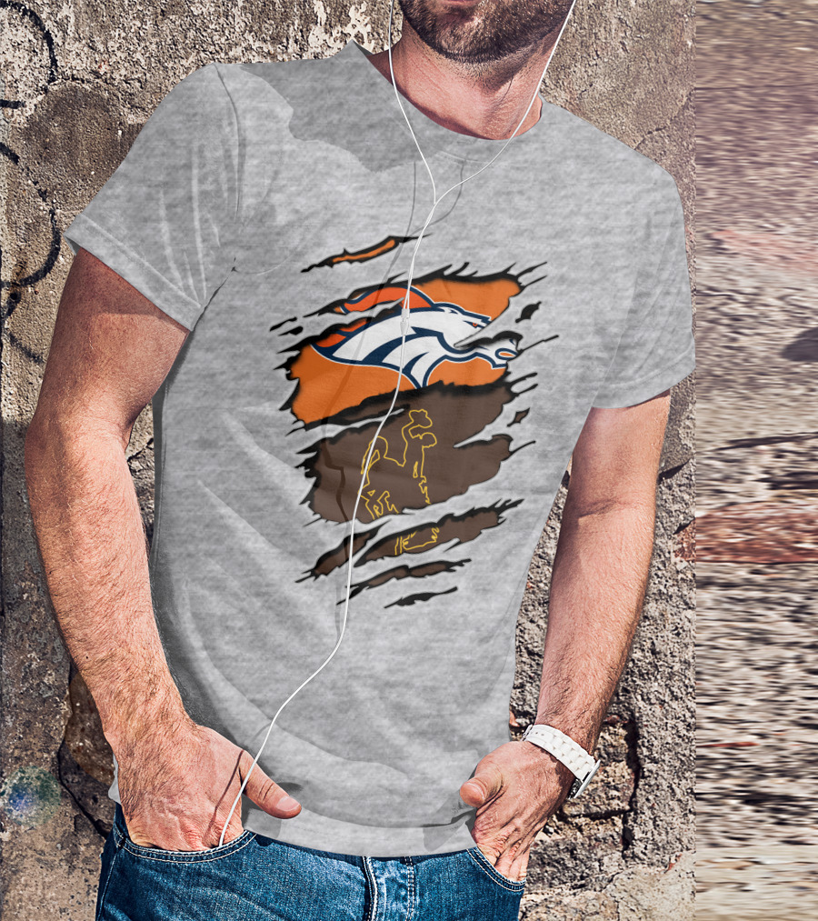 Broncos Wyoming Dual Team Spirit Cowboys And Broncos T-Shirt