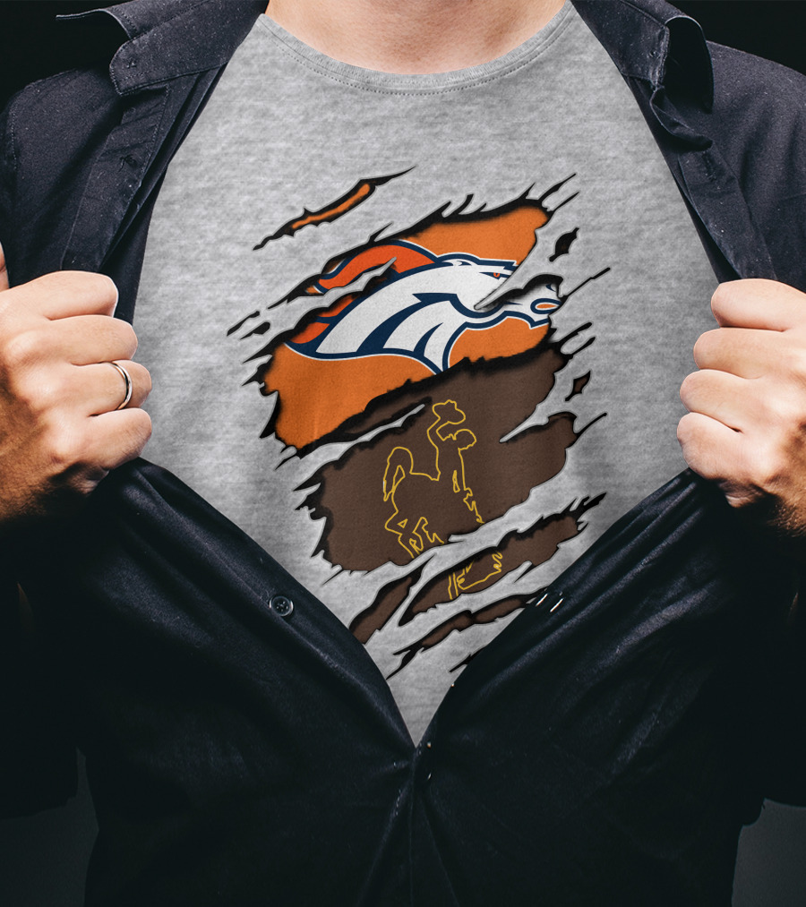 Broncos Wyoming Dual Team Spirit Cowboys And Broncos T-Shirt