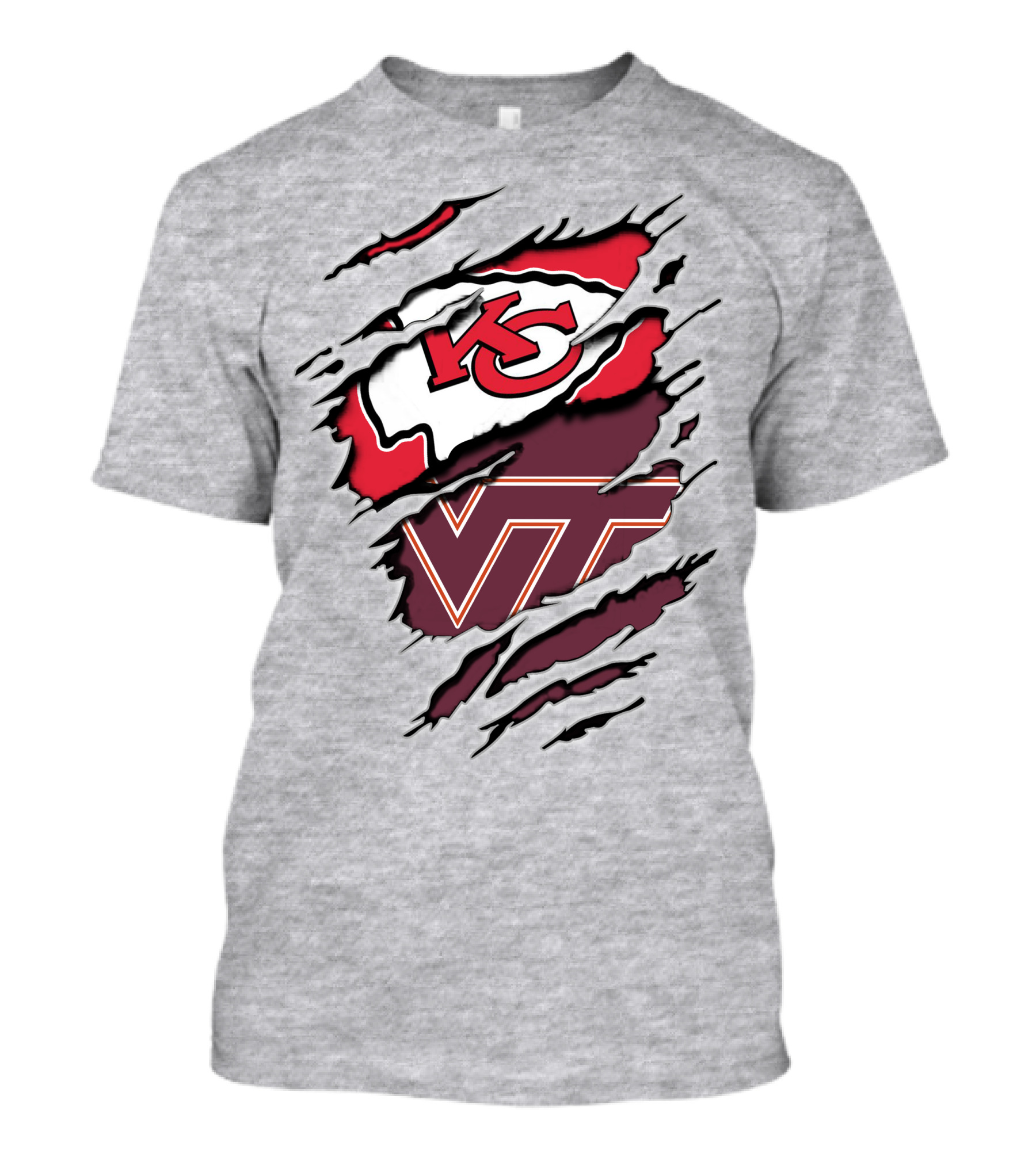 Kansas City Chiefs Virginia Tech Hokies Torn Effect T-Shirt