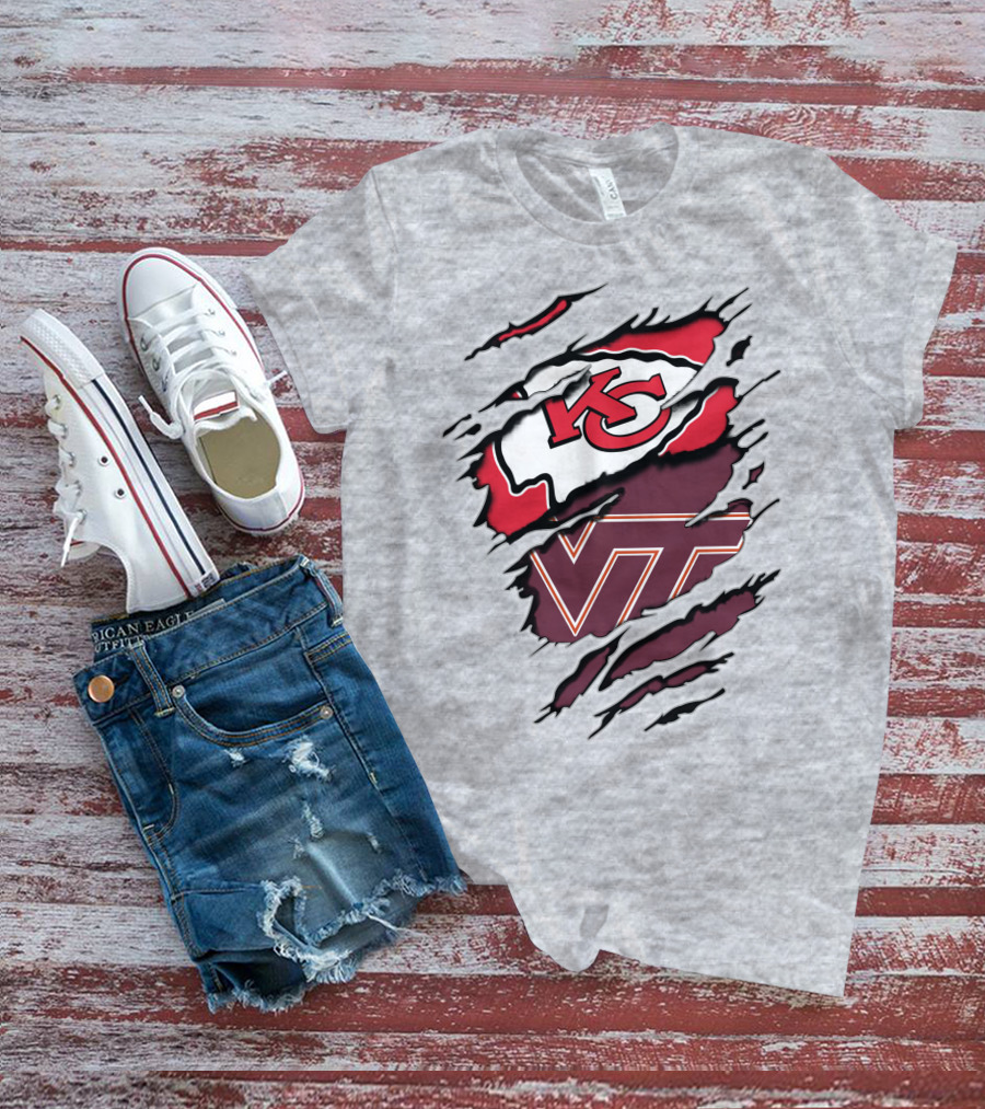 Kansas City Chiefs Virginia Tech Hokies Torn Effect T-Shirt