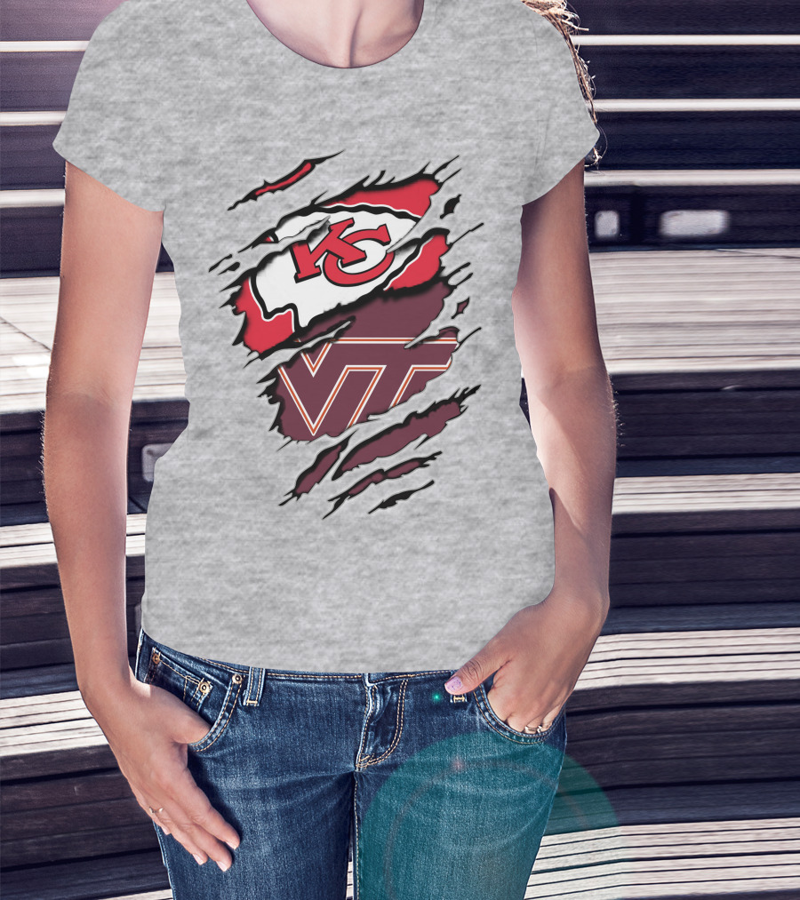 Kansas City Chiefs Virginia Tech Hokies Torn Effect T-Shirt