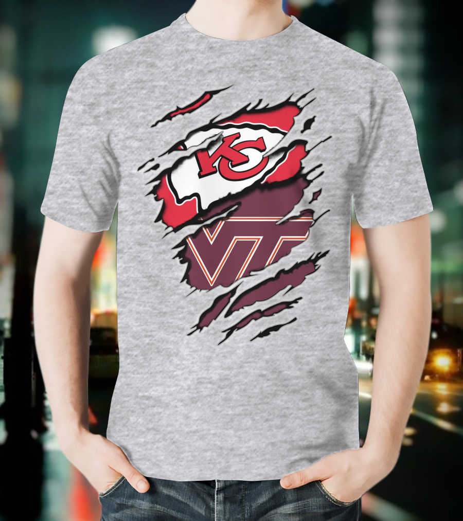 Kansas City Chiefs Virginia Tech Hokies Torn Effect T-Shirt