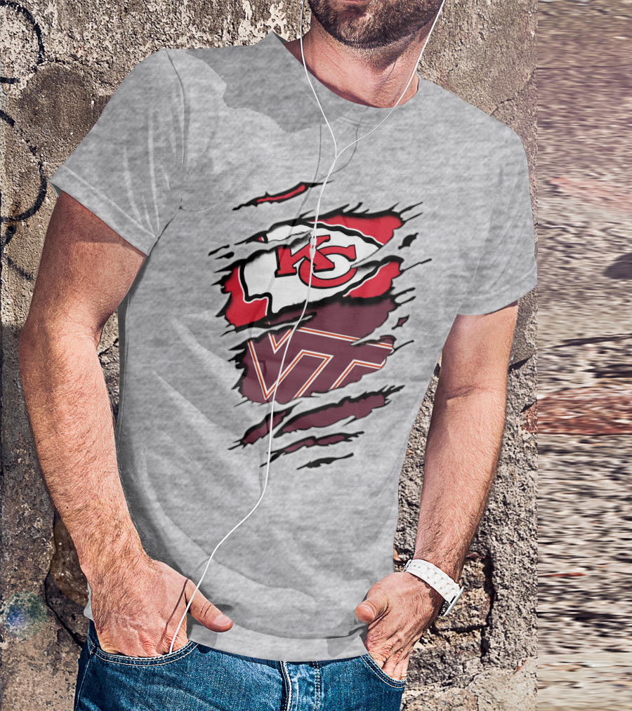 Kansas City Chiefs Virginia Tech Hokies Torn Effect T-Shirt