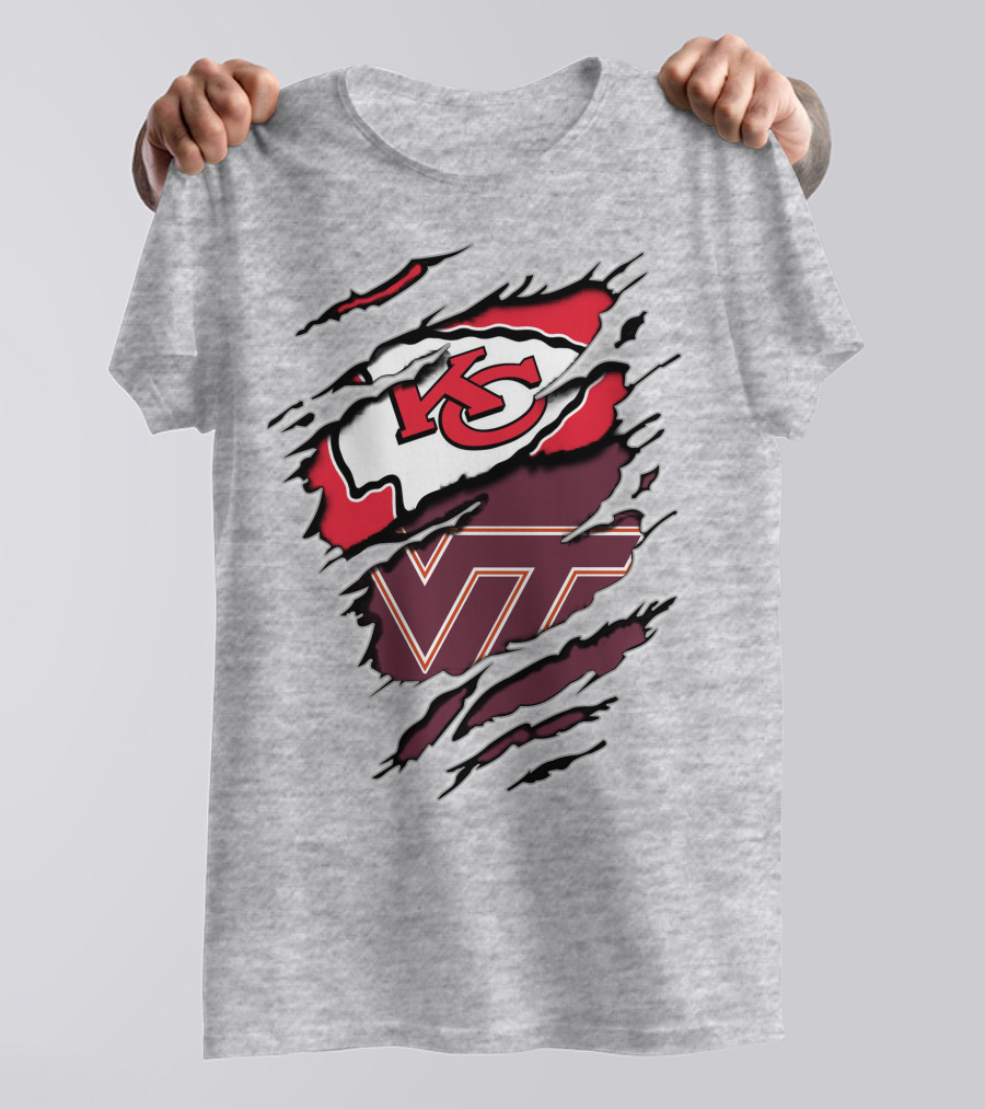Kansas City Chiefs Virginia Tech Hokies Torn Effect T-Shirt