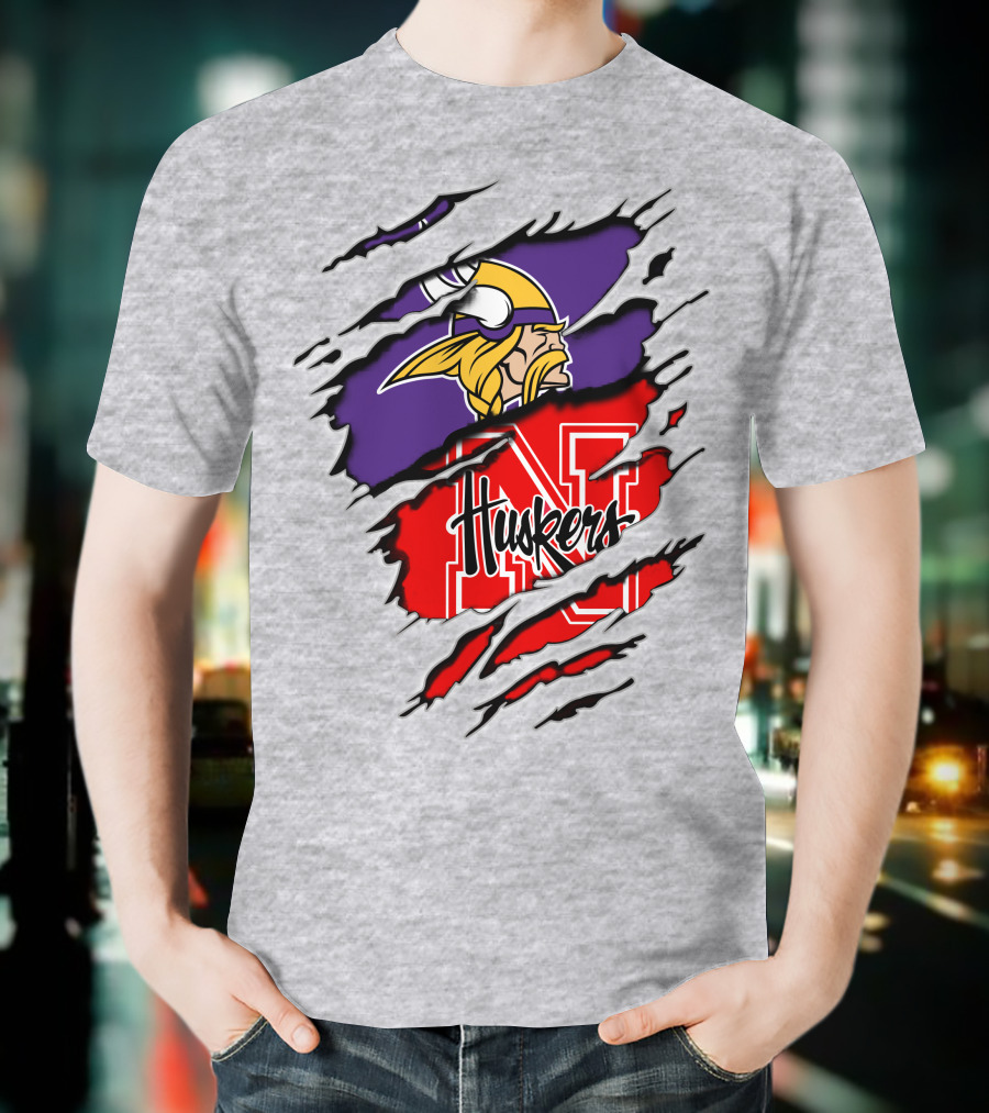 Vikings Huskers Ripped Logo Blend T-Shirt