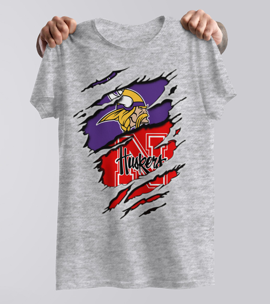 Vikings Huskers Ripped Logo Blend T-Shirt