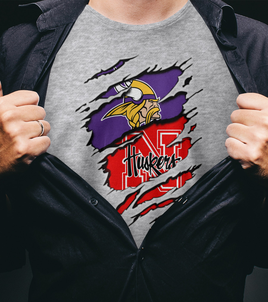 Vikings Huskers Ripped Logo Blend T-Shirt