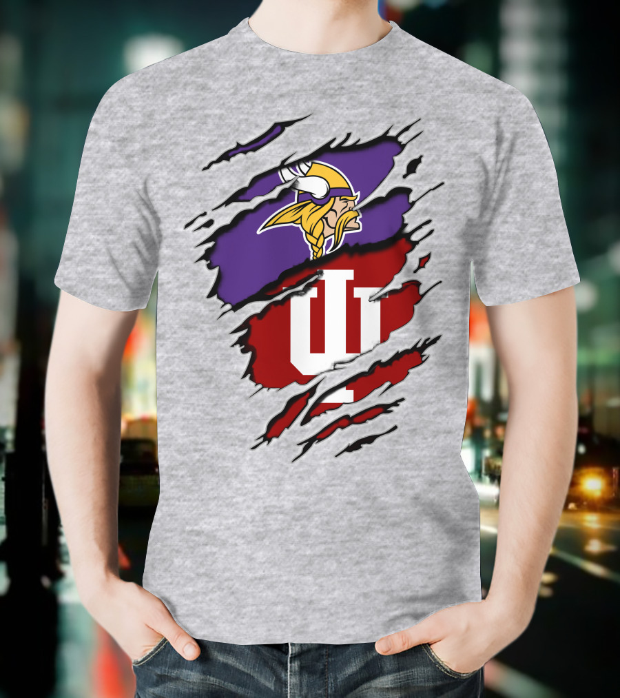 Vikings Indiana Hoosiers Torn Logo Mashup T-Shirt